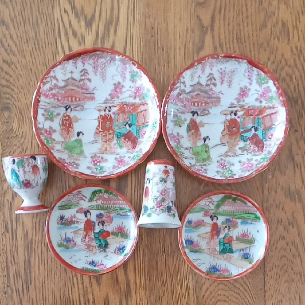 Vintage Japanese Hand Painted Geishaware Dishes Lot of 6 pieces